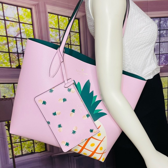 NWT Kate Spade Reversible Pineapple graphic pink Tote Bag - Picture 5 of 12
